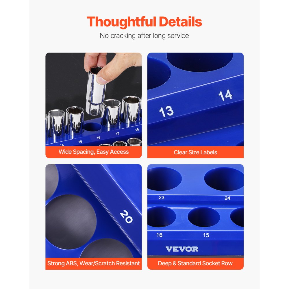 VEVOR Doppenbak-organizerset, 8 stuks 1/4-inch, 3/8-inch en 1/2-inch SAE-doppenbakken, geschikt voor maximaal 199 standaard en diepe doppen (doppen niet inbegrepen)