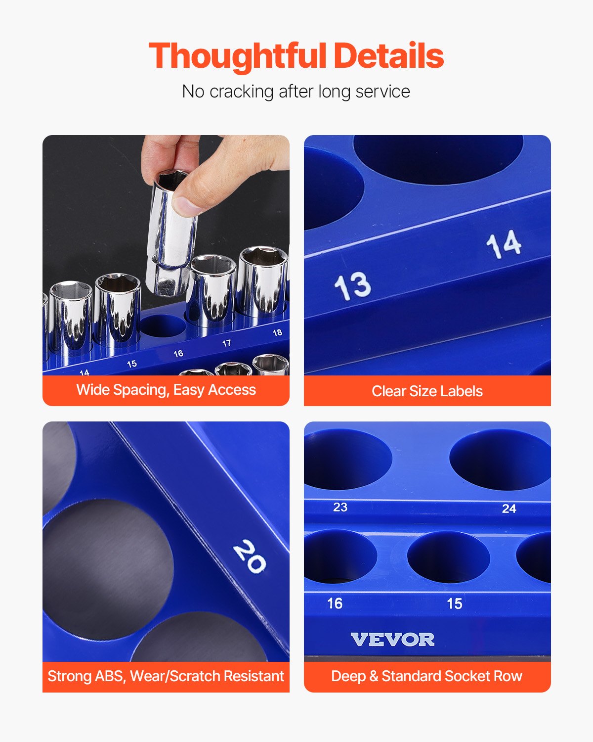 VEVOR Doppenbak-organizerset, 8 stuks 1/4-inch, 3/8-inch en 1/2-inch SAE-doppenbakken, geschikt voor maximaal 199 standaard en diepe doppen (doppen niet inbegrepen)