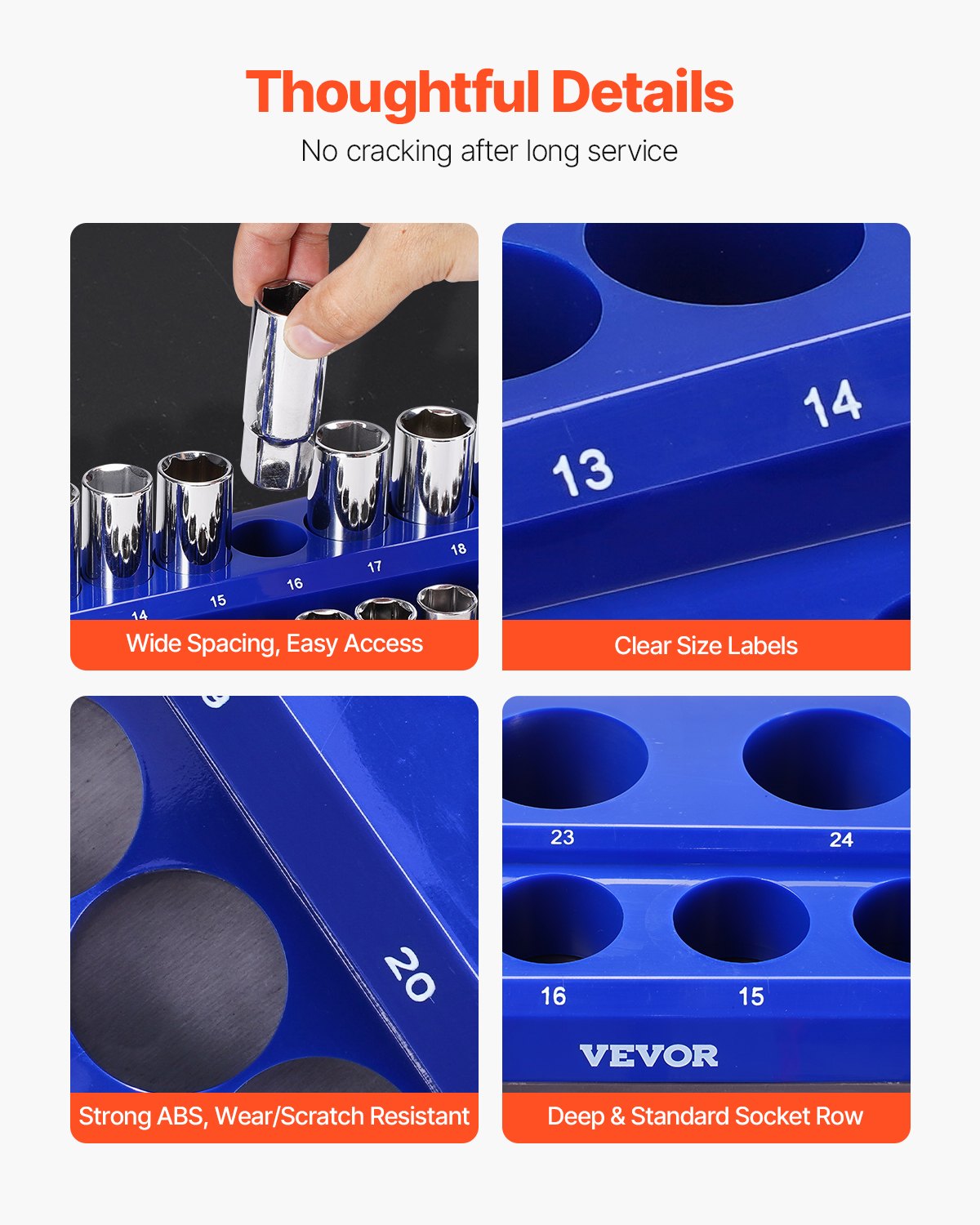 VEVOR Magnetic Socket Organizer Set, 3PCS Magnetic Socket Holder, 1/4'', 3/8'' & 1/2'' Metric Socket Trays with Clear Labels, Hold up to 75PCS Standard & Deep Sockets, Blue (Sockets Not Included)