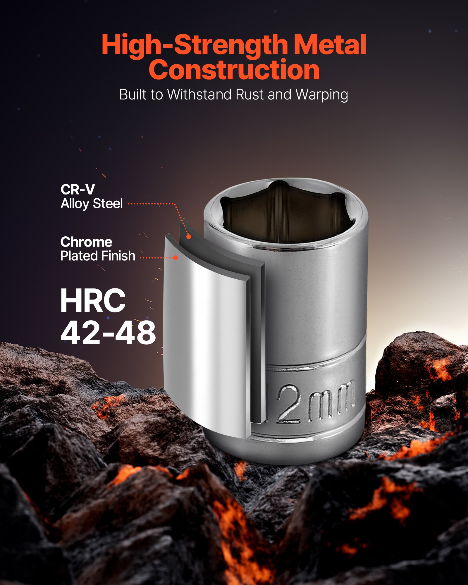 VEVOR 163-delige dopsleutelset, 9,53, 6,4 en 12,7 mm aandrijving dopsleutelset, SAE en metrisch, diep en standaard, met opbergkoffer, verchroomd CR-V-gelegeerd staal