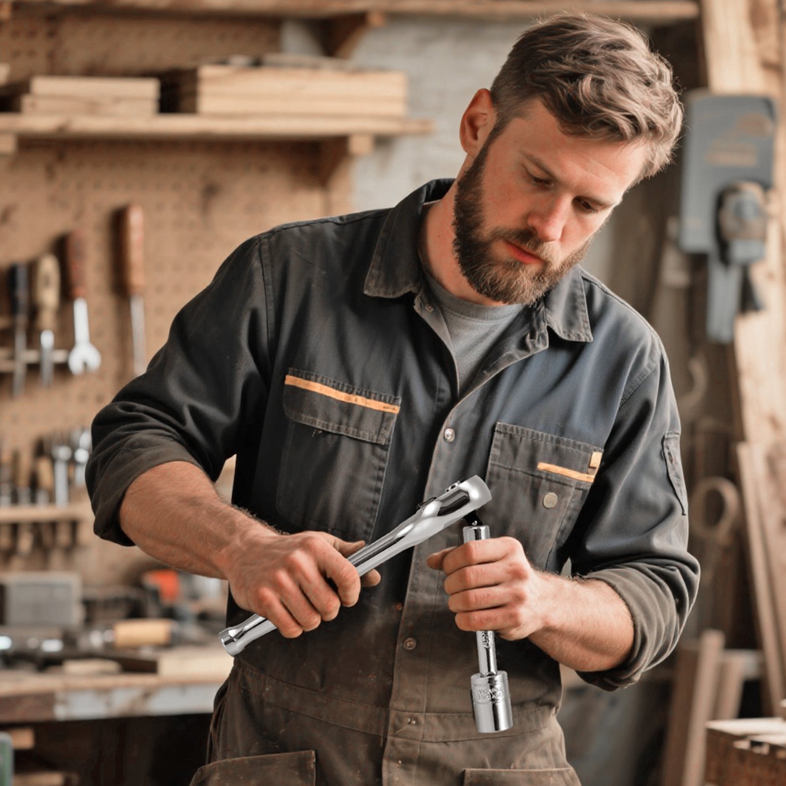 VEVOR 46-delige dopsleutelset, 6,4 mm aandrijving, SAE en metrische maten, diep en standaard, gereedschapsset voor monteurs met opbergkoffer, verchroomd CR-V-gelegeerd staal, voor autoreparatie