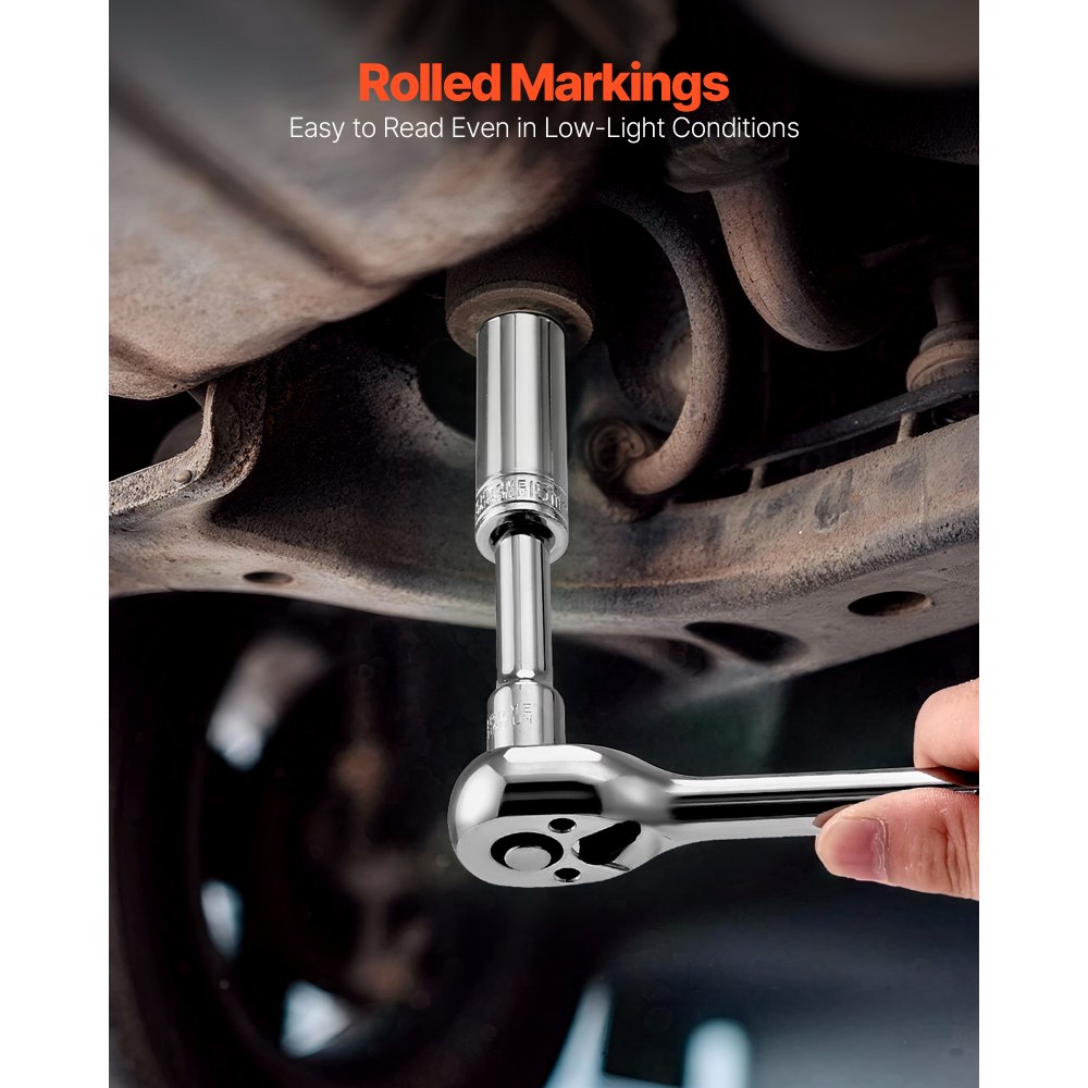 VEVOR 44-delige 9,5 mm aandrijfsleutel- en ratelset, SAE en metrisch, diep en ondiep, met opbergkoffer voor accessoires, CR-V-gelegeerd staal, voor autoreparatie