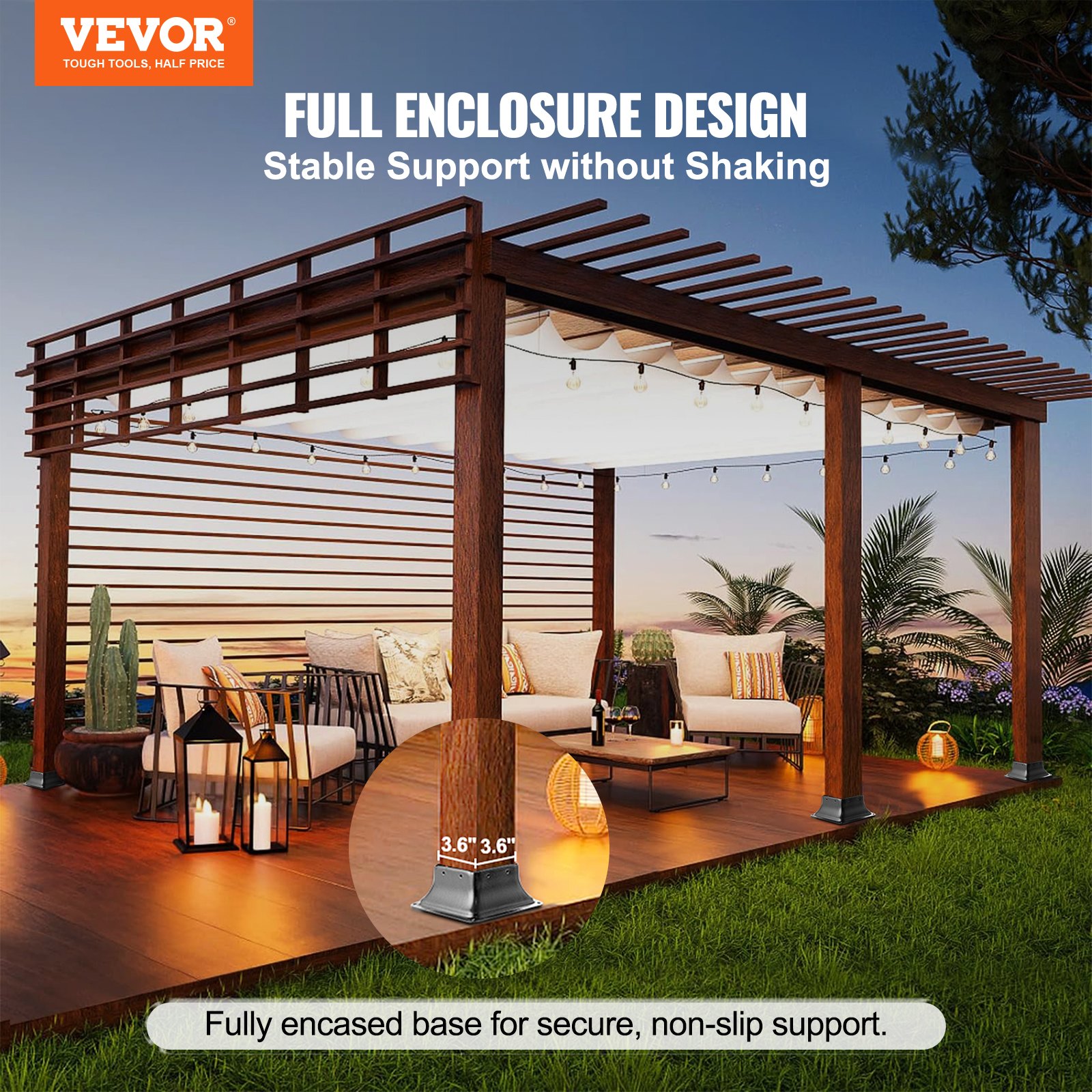 VEVOR 20-delige set schroefhulzen 153 x 153 x 62 mm paaldragers, paalschoenen van koolstofstaal, paalkussens, grondhulzen, steunvoeten, ideaal voor verandaleuningen, pergola's en kolommen