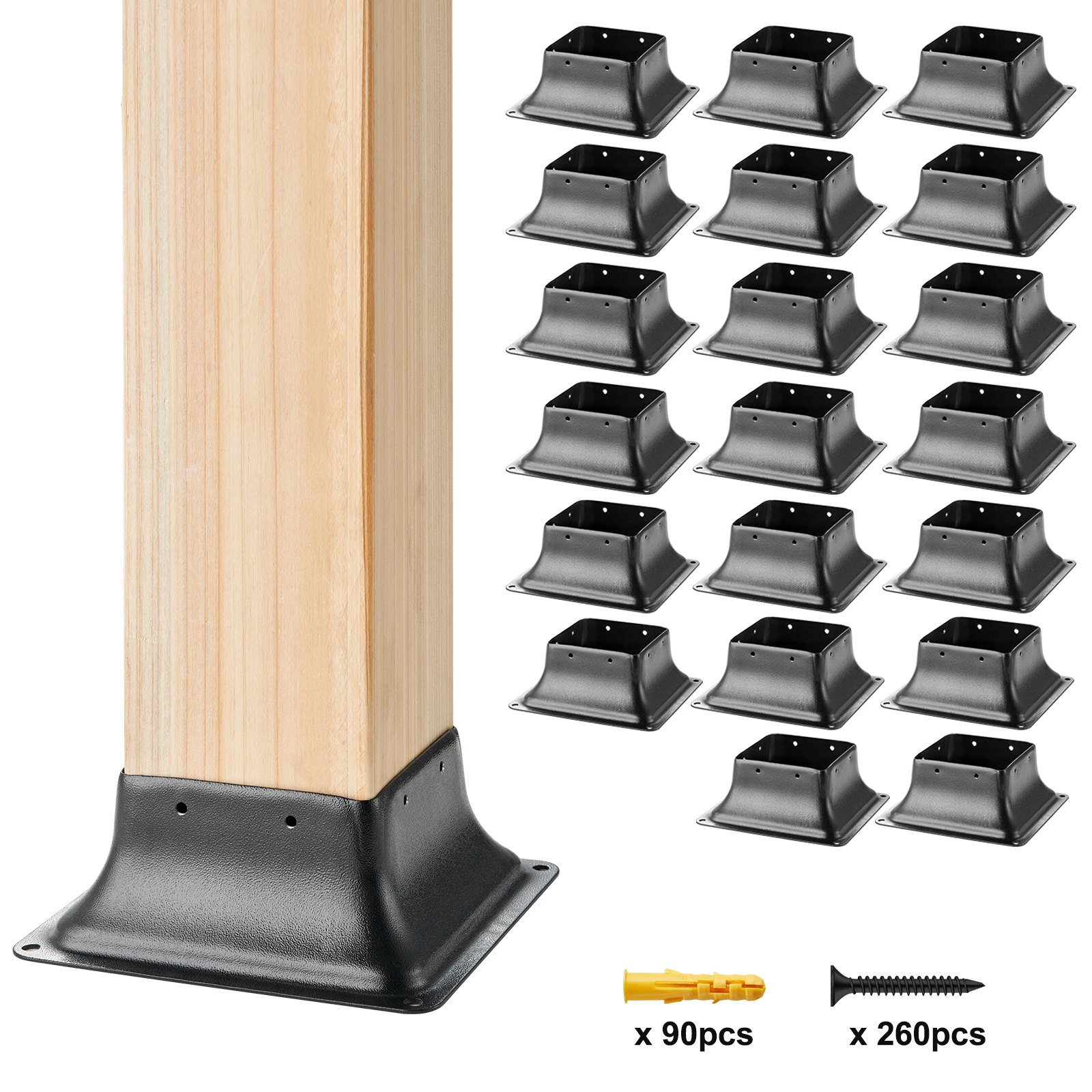 VEVOR 20-delige set schroefhulzen 153 x 153 x 62 mm paaldragers, paalschoenen van koolstofstaal, paalkussens, grondhulzen, steunvoeten, ideaal voor verandaleuningen, pergola's en kolommen