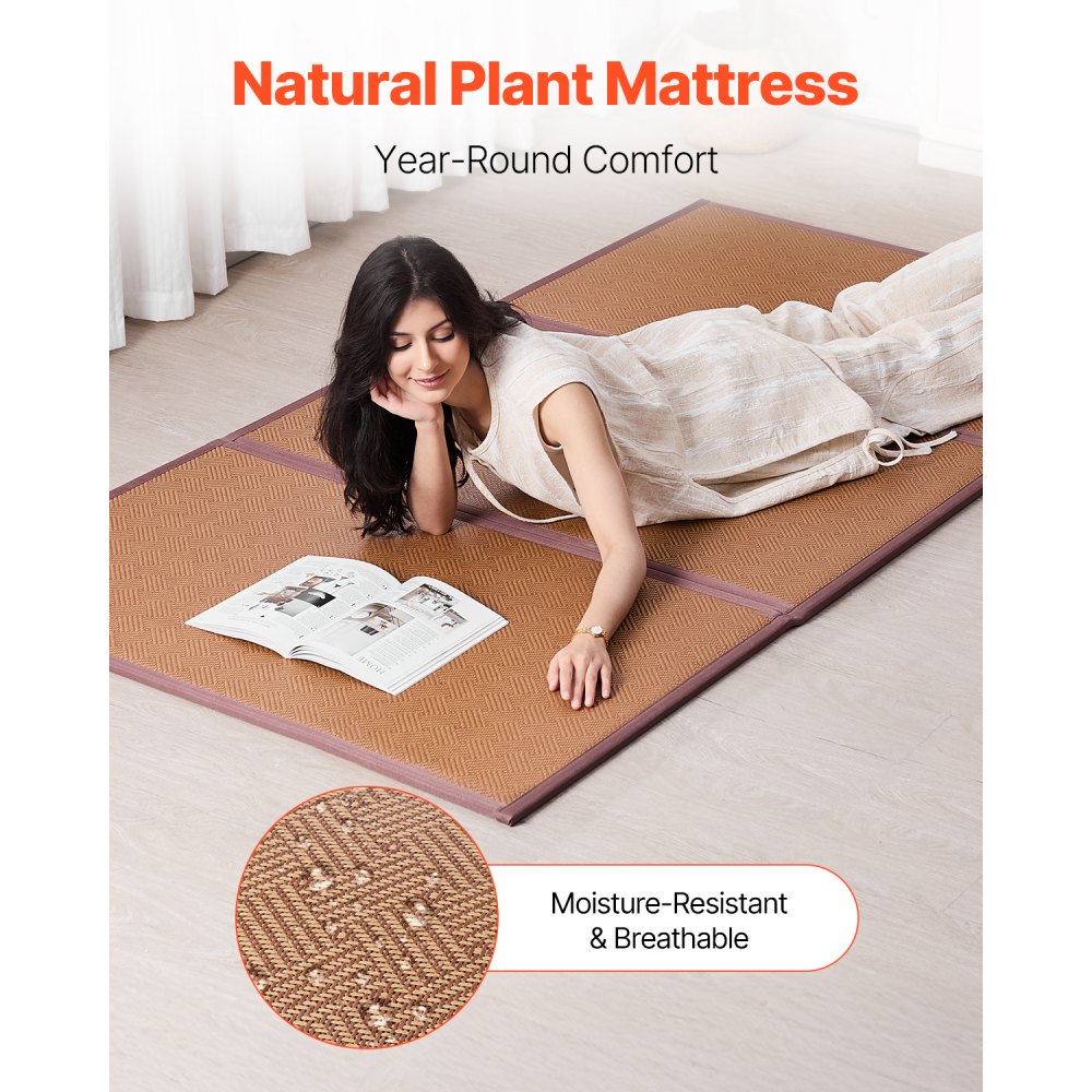 VEVOR Japanese Tatami Mat, 80 x 39 in Foldable Handwoven Natural Rattan Tatami Mat, Non-Slip & Easily Cleaned Japanese Tatami Floor Mat, Summer Breathable Sleeping Mat for Meditation Yoga Relaxation