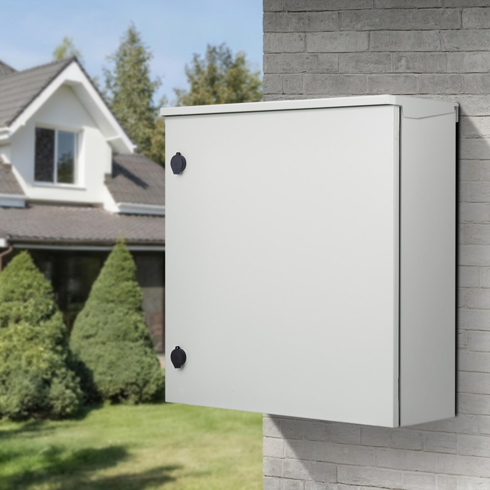 VEVOR Electrical Enclosure, 24 x 24 x 8 in, NEMA 4 Outdoor Enclosure, IP66 Waterproof & Dustproof Cold-Rolled Carbon Steel Hinged Junction Box for Outdoor Indoor Use, with Rain Hood