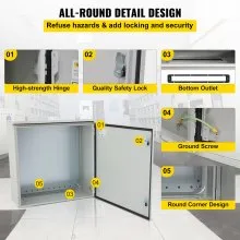 VEVOR elektrische behuizing, 70 x 50 x 20 cm, NEMA 4 buitenbehuizing, IP65 water- en stofdicht, koudgewalst koolstofstalen aansluitdoos met scharnieren voor gebruik binnen en buiten