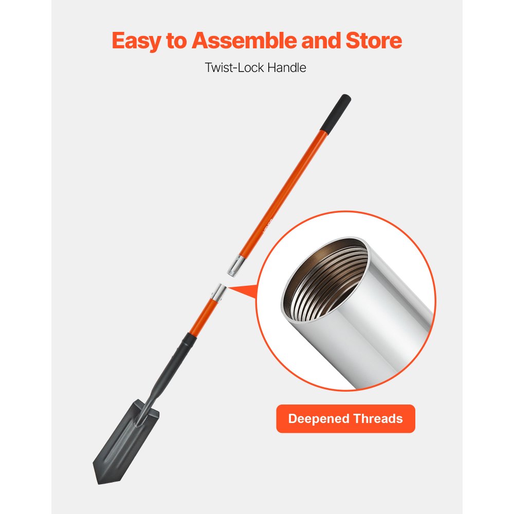 VEVOR Trench Shovel, 4 in Blade Heavy-Duty Trenching Shovel, Narrow Spade Trench Digger with Fiberglass Handle and Non-Slip Grip, for Gardening, Digging Holes, Trenching, and Planting, 56 in Long