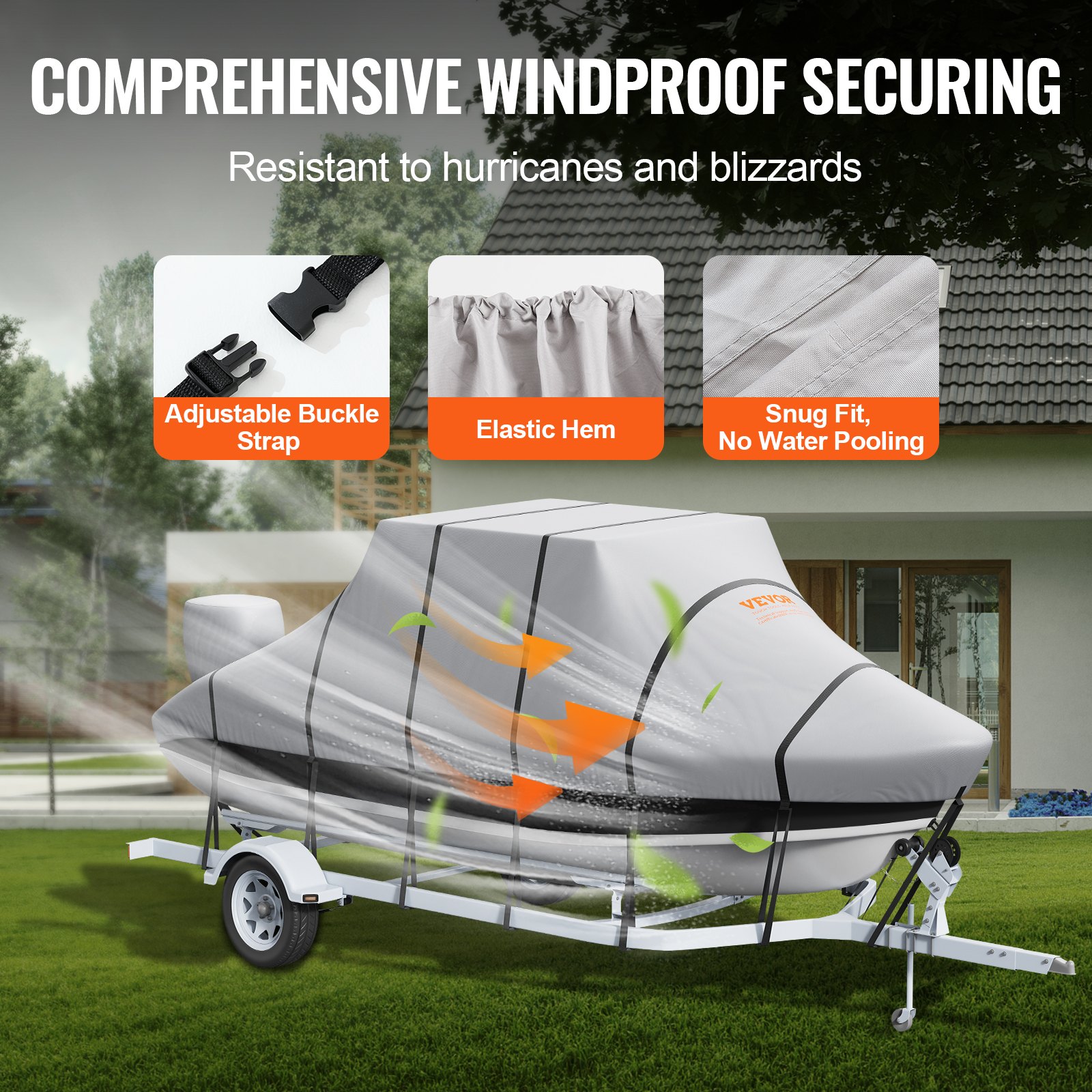 VEVOR T-Top boothoes, 609-670 cm waterdichte trailerbare T-Top boothoes, 600D marinekwaliteit PU Oxford, met winddichte gespriemen, voor middenconsoleboten met T-Top dak