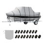 VEVOR t top boat cover on a trailer with accessories including straps and storage bag.