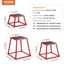 VEVOR 3-delige plyometrische springboxen, 305/458/609 mm plyometrische box rood, antislip fitnessoefening step-up boxset voor thuisfitnesstraining, conditionerende krachttraining, springtraining draagbaar