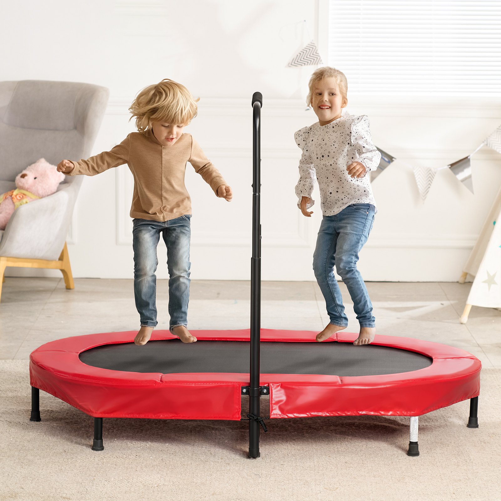 VEVOR Kindertrampoline Binnen/Buiten Trampoline Opvouwbare Mini Trampoline met Handvat, Rebounder Trampoline Tuintrampoline voor Peuters, Verjaardagscadeau voor Kinderen vanaf 3 Jaar voor Plezier, Rood