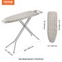 VEVOR ironing board steam ironing board 2 pcs, steam ironing board with iron rest, 4 layers folding ironing board 1100 x 334 mm ironing surface, 7 height adjustable 715-915 mm 20 kg loadable beige