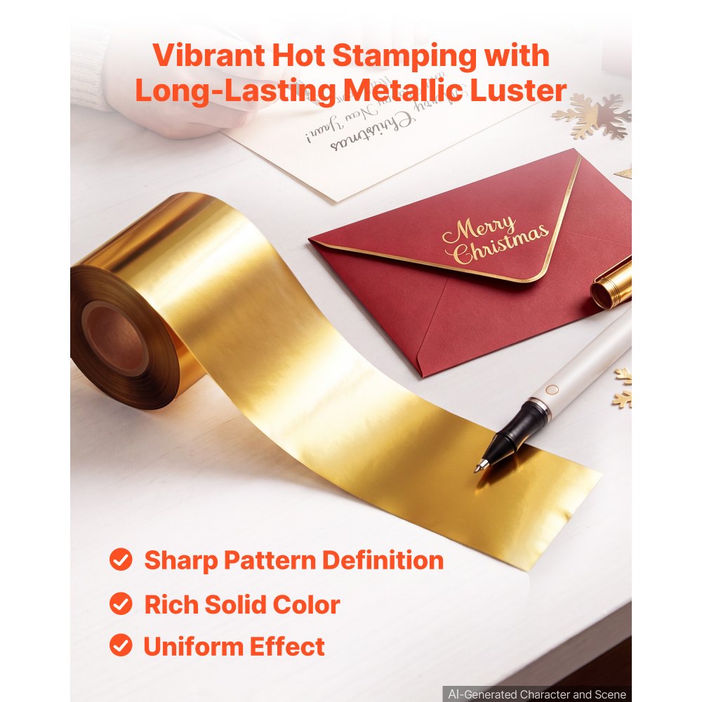 VEVOR Hot Stamping Foil 6 cm x 120 m Extra lange goudfolierol, compatibel met de VEVOR stans- en reliëfmachine voor verhit leer, rijke kleuren, fijne textuur, voor papier, hout en plastic