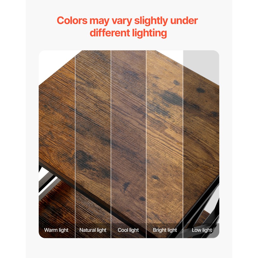 VEVOR bijzettafel, nachtkastje met 2 niveaus en open planken, modern nachtkastje met X-vormig metalen frame, houten salontafel voor woonkamer, slaapkamer, kantoor, bruin/zwart