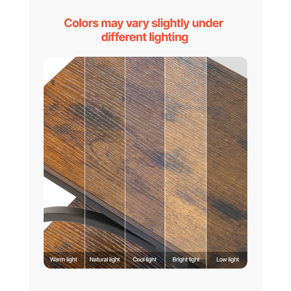 VEVOR bijzettafel, smal nachtkastje met 3 niveaus en open planken, modern nachtkastje met rond metalen frame, houten salontafel voor woonkamer, slaapkamer, kantoor, rustiek bruin