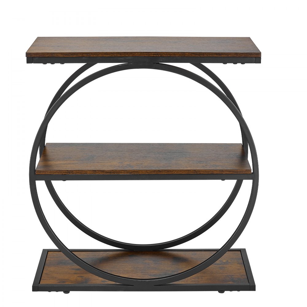 VEVOR bijzettafel, smal nachtkastje met 3 niveaus en open planken, modern nachtkastje met rond metalen frame, houten salontafel voor woonkamer, slaapkamer, kantoor, rustiek bruin