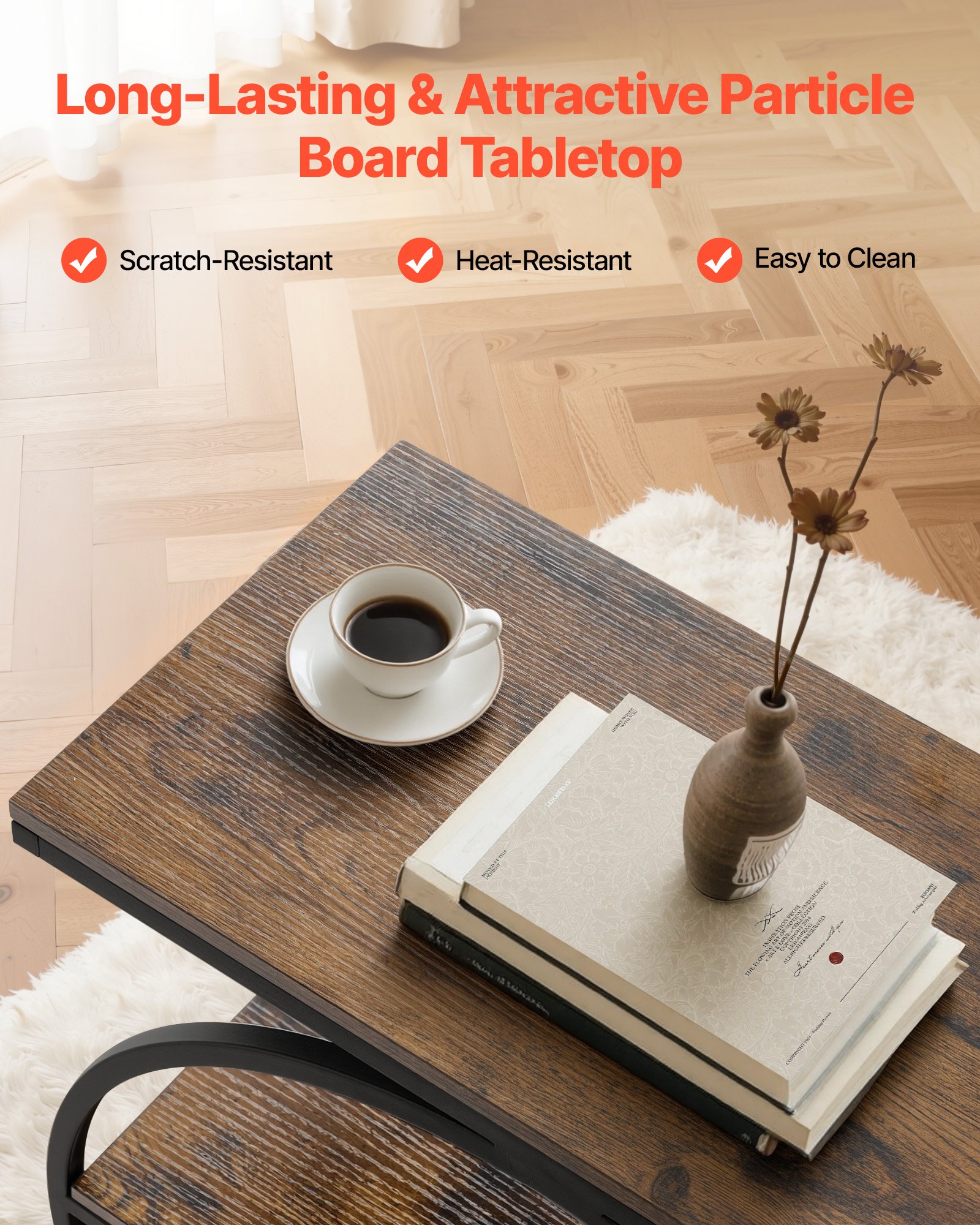 VEVOR bijzettafel, smal nachtkastje met 3 niveaus en open planken, modern nachtkastje met rond metalen frame, houten salontafel voor woonkamer, slaapkamer, kantoor, rustiek bruin