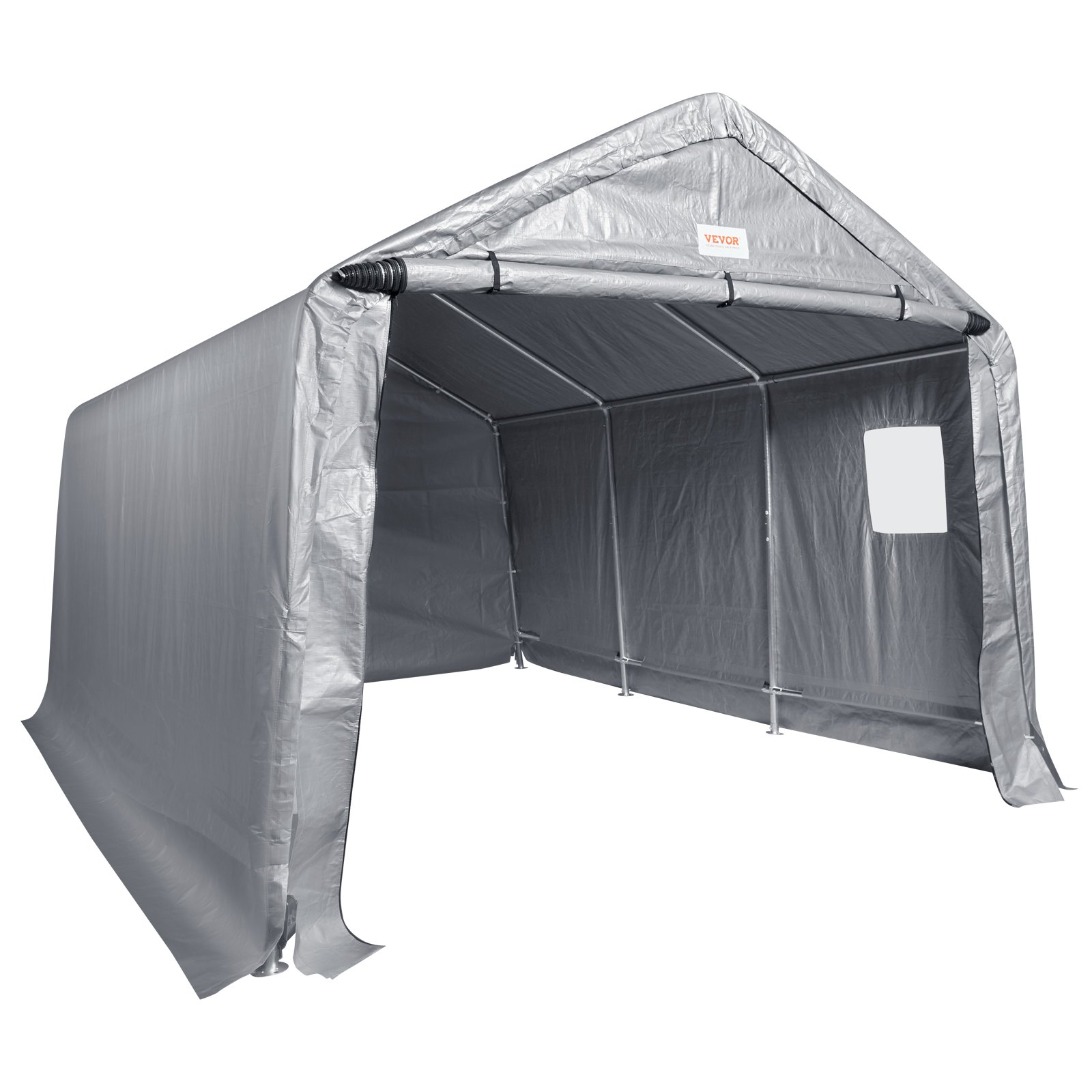 VEVOR Garagetent 304,8 x 457,2 x 243,8 cm Garagetent gemaakt van gegalvaniseerde stalen palen en een drielaagse 240G PE-afdekking Opslagtent Carport 250 x 218 x 190 cm Tentdeurmaat Uitrusting Tent Grijs