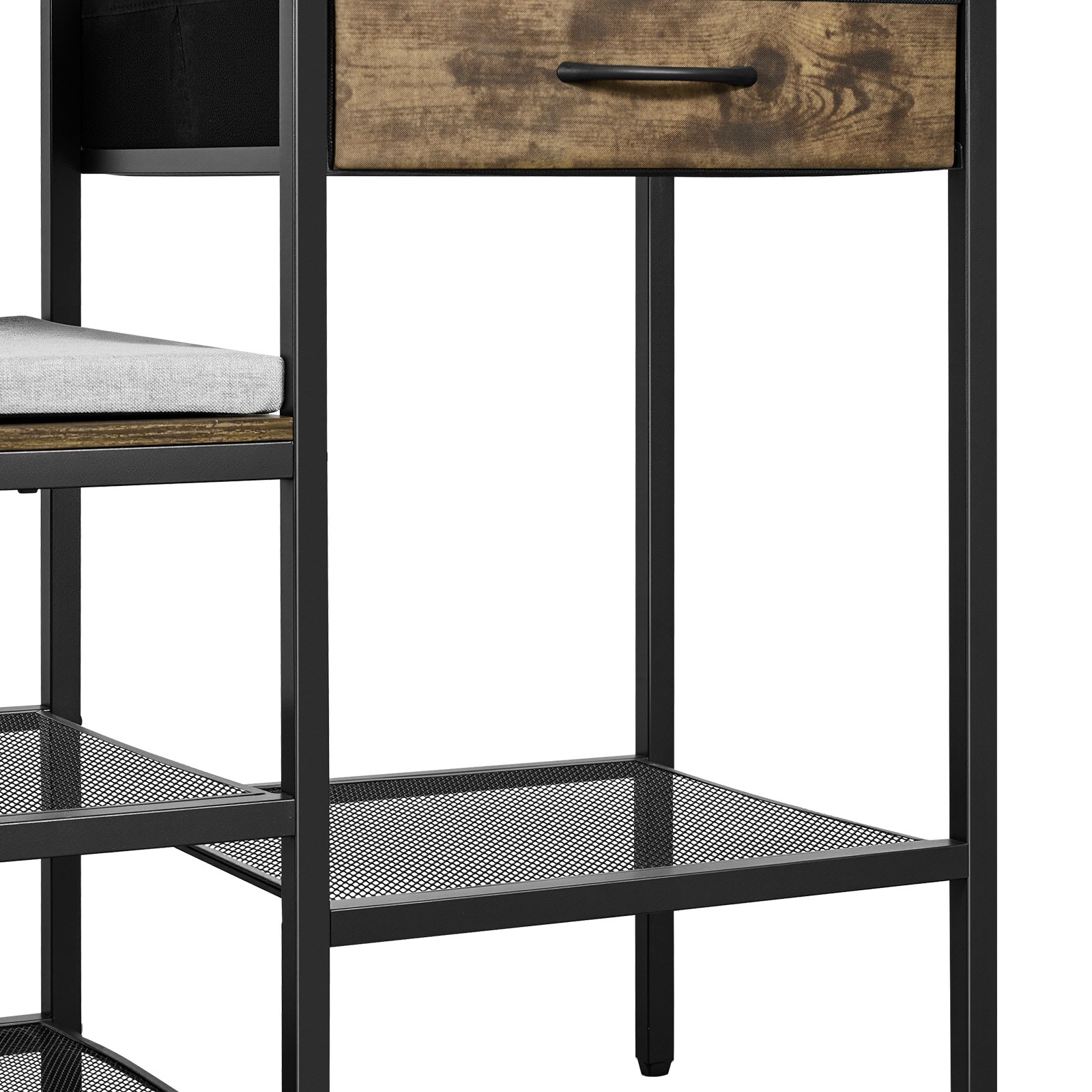 VEVOR Multifunctionele halgarderobe (120 x 40 x 180 cm) met schoenenbankje en 2 lades, kapstok met boekenplank en metalen rooster, kledingkast met stalen frame voor entree of slaapkamer