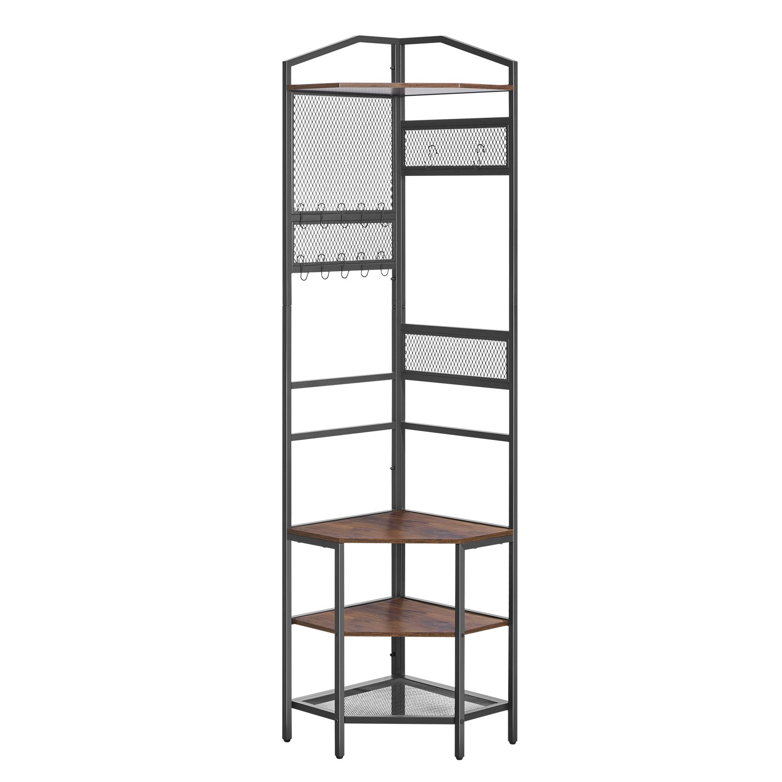 VEVOR Hoekkapstok (181 cm hoog) met haken, plank en stalen frame, kapstok met anti-kantelmechanisme, verstelbare en antislipvoetjes, kapstok voor hal, kantoor, woonkamer