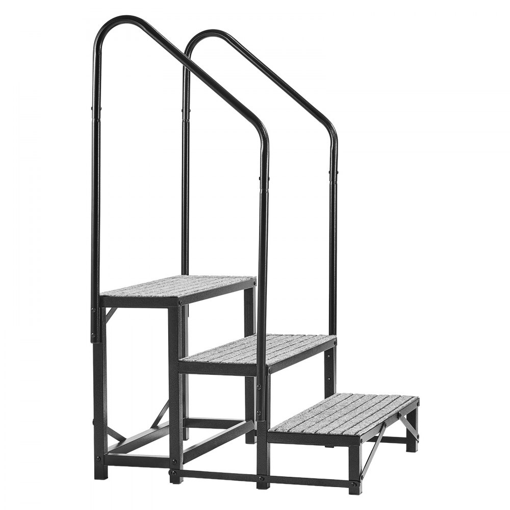 VEVOR Camperopstap met 2 handrails (3 treden), staande opstap met een draagvermogen van 300 kg, buitenopstap met antislipmat voor senioren/huisdieren, opstap voor campers, stacaravans, veranda's, zwembaden en spa's.
