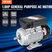 VEVOR 0,75 kW elektromotor 1400 tpm AC 220-240 V 5,45 A 1-fase 19 mm spline-as