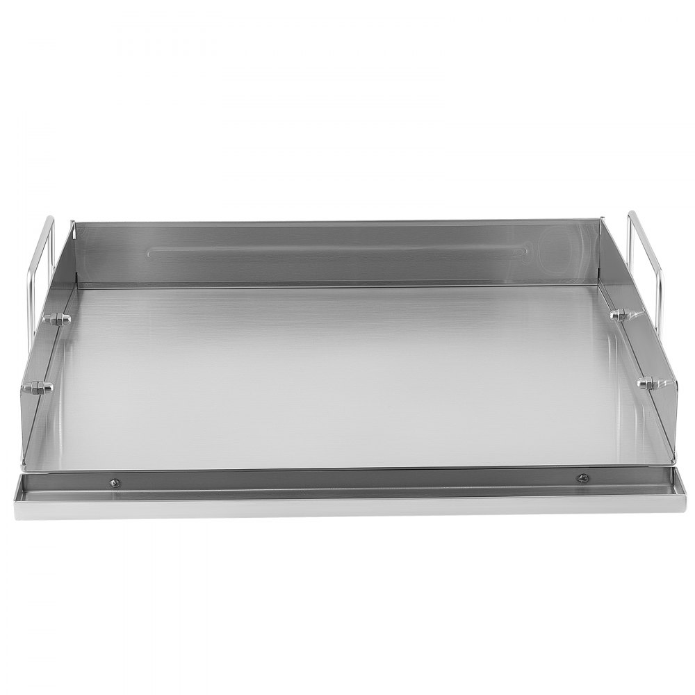 VEVOR Plancha Grillplaat 457 x 406 x 90 mm, gemaakt van roestvrij staal met dubbele handgreep, voor gasfornuizen en -grills, afneembare zijpanelen voor een open grilloppervlak (455 x 365 mm), met spatbescherming voor kamperen en picknicken.