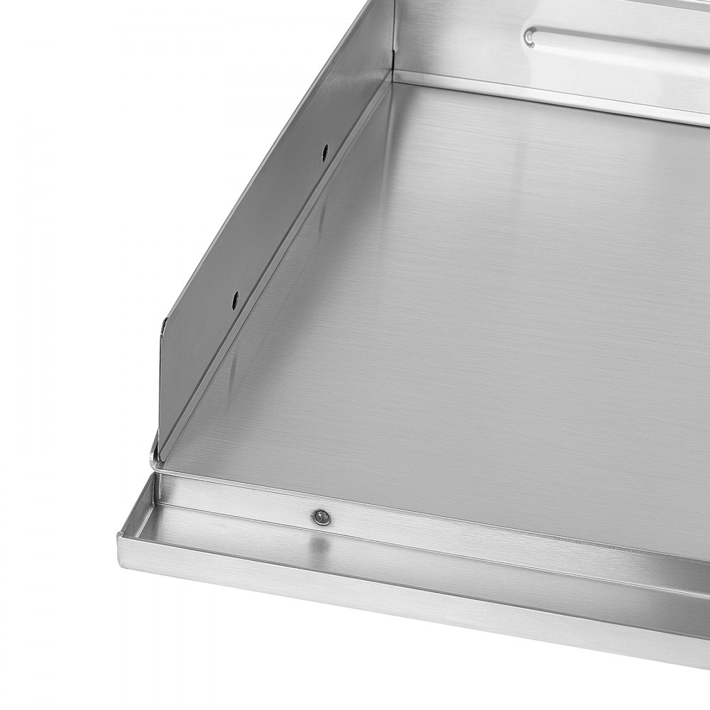 VEVOR Plancha Grillplaat 457 x 406 x 90 mm, gemaakt van roestvrij staal met dubbele handgreep, voor gasfornuizen en -grills, afneembare zijpanelen voor een open grilloppervlak (455 x 365 mm), met spatbescherming voor kamperen en picknicken.