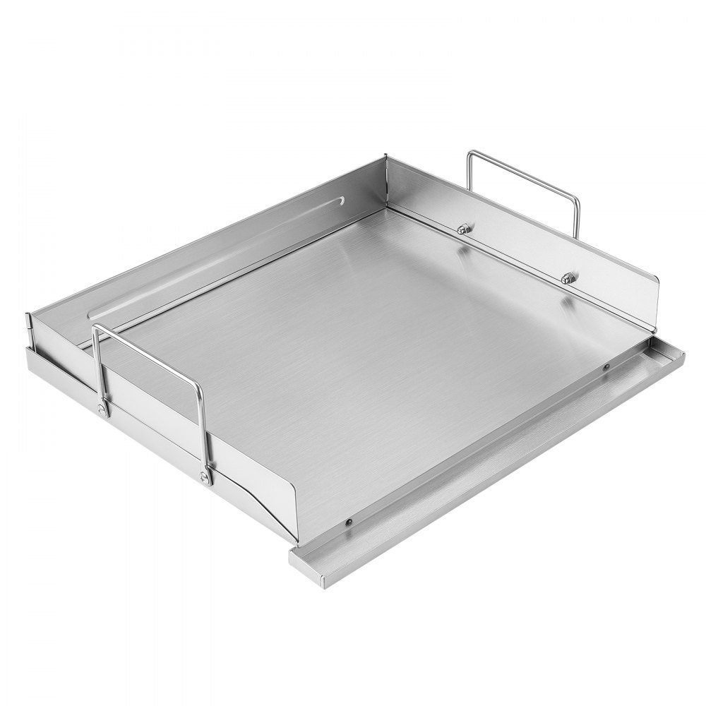 VEVOR Plancha Grillplaat 457 x 406 x 90 mm, gemaakt van roestvrij staal met dubbele handgreep, voor gasfornuizen en -grills, afneembare zijpanelen voor een open grilloppervlak (455 x 365 mm), met spatbescherming voor kamperen en picknicken.