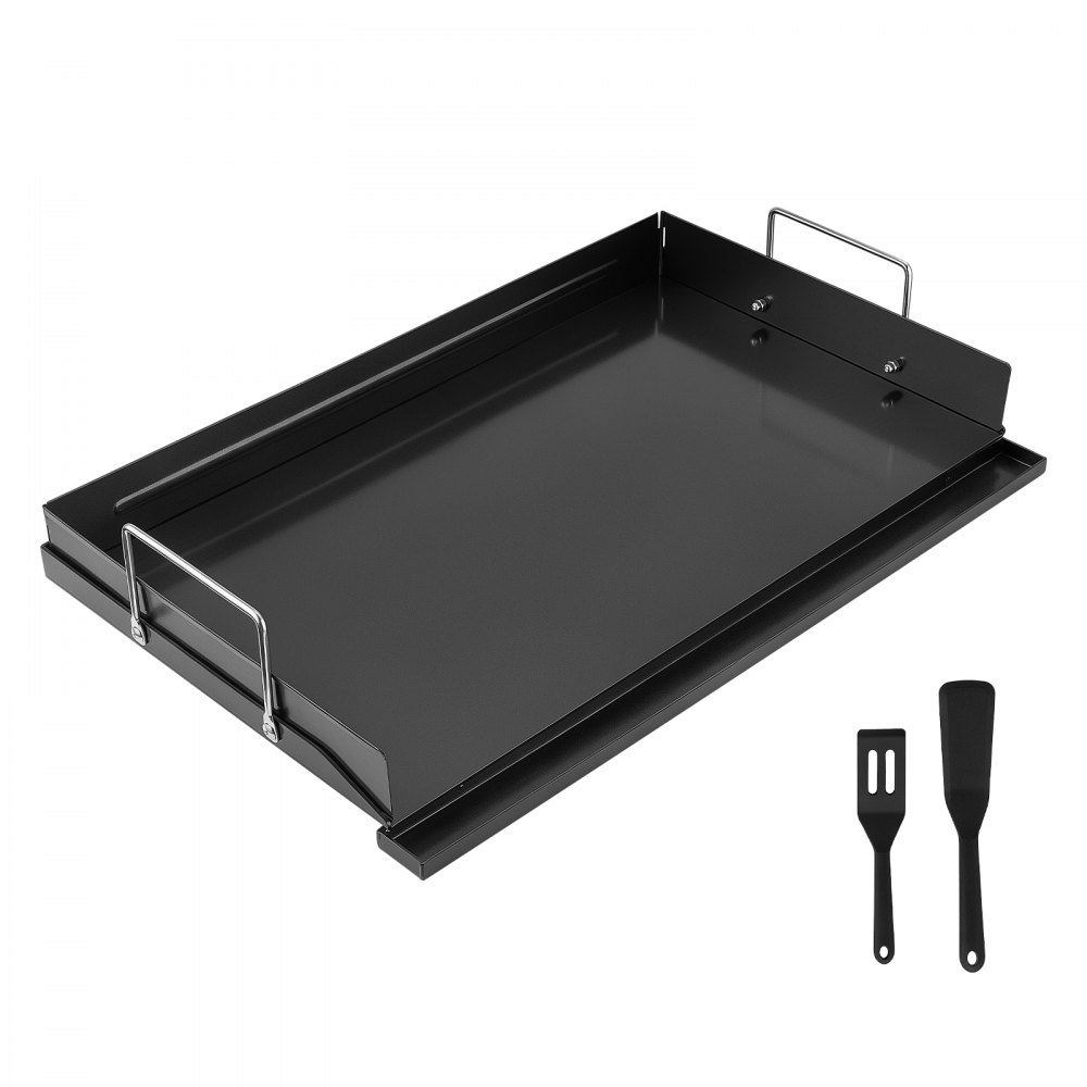 VEVOR Plancha Grillplaat 610 x 406 mm, koolstofstaal, antiaanbaklaag, ideaal voor gasfornuizen, barbecues en kamperen, afneembare zijpanelen, vetopvangbak, spatbescherming en een kookoppervlak van 610 x 365 mm