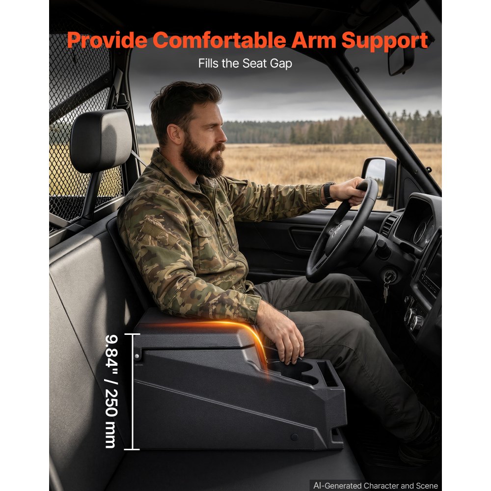 VEVOR middenconsole opbergbox voor Polaris Ranger & Can-Am Defender 17-26, afsluitbare HDPE opbergbox met bekerhouder en telefoonhouder, interne afwateringsgaten, zwart