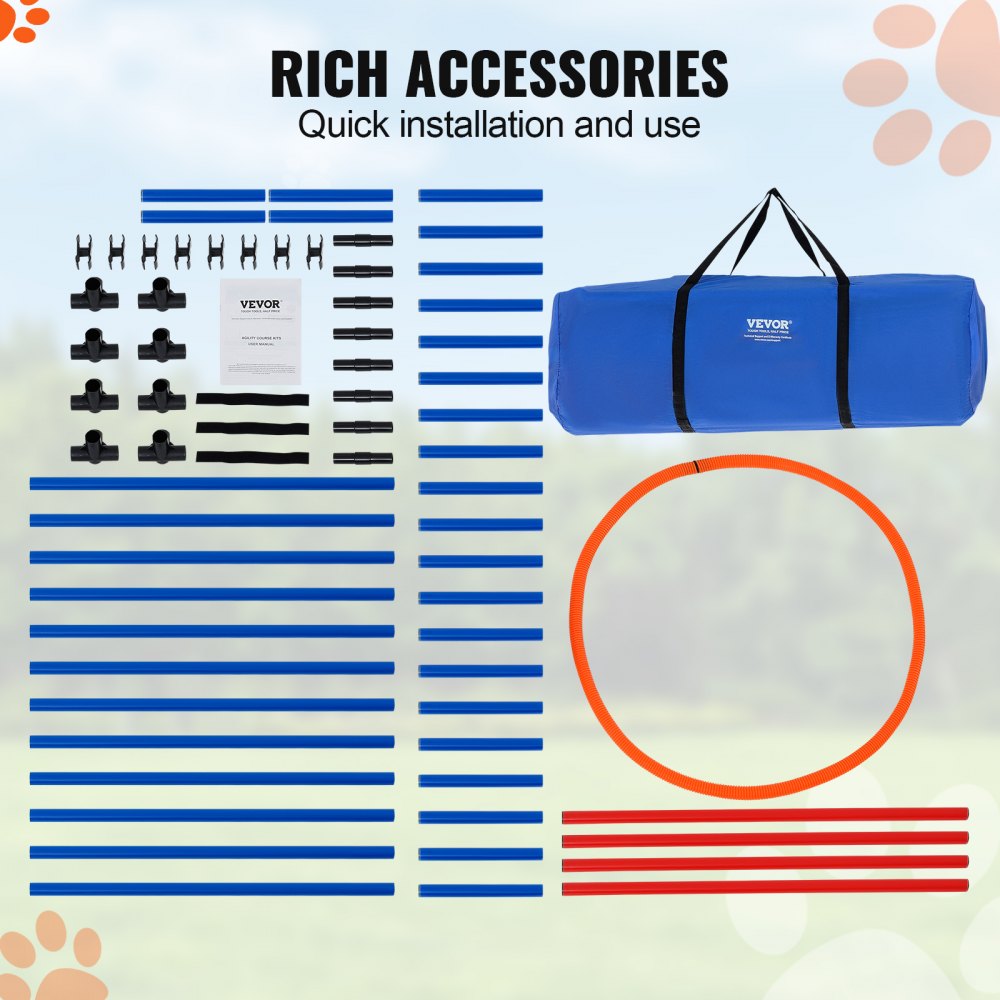 VEVOR Agility Trainingsuitrusting voor Honden, Set van 4 - Verstelbare Hoge Horden en Springring, Startset met Puppy Obstakelparcours en Opbergtas voor de Stok voor in de Tuin, Binnen en Buiten