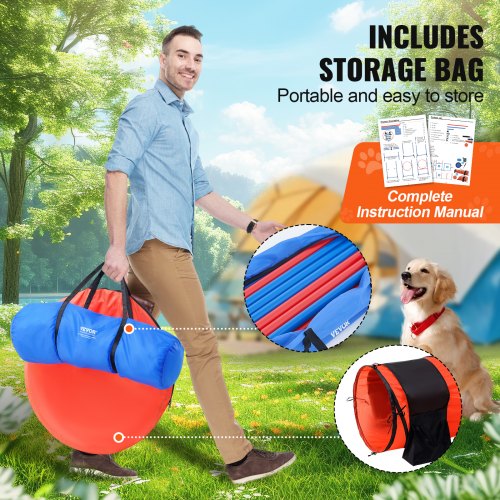 PawHut Honden Agility Set - 4-delige set voor hondentraining met verstelbare hindernissen, geweven staven, pauzebox, springring, set met insteekhorden inclusief fluitje en draagtas