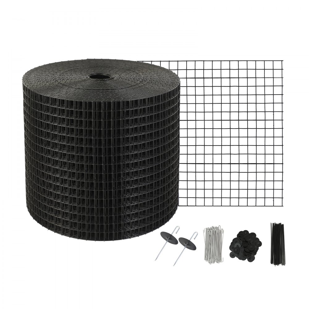 black VEVOR solar panel bird guard mesh roll with installation accessories; clips, hooks, washers, ties.