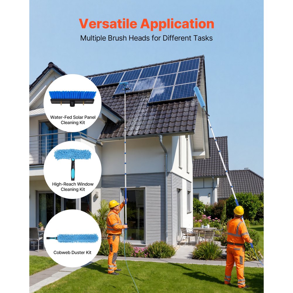 VEVOR Telescopische Wasborstel voor Zonnepanelen, Fotovoltaïsche Reiniger incl. 2,3-12 m Aluminium Telescoop, 20 m Wateraansluiting, 180° Borstel, Raamwisser, Zeepdispenser, Reinigingsset voor Zonnepanelen, Ramen en Terrasdaken