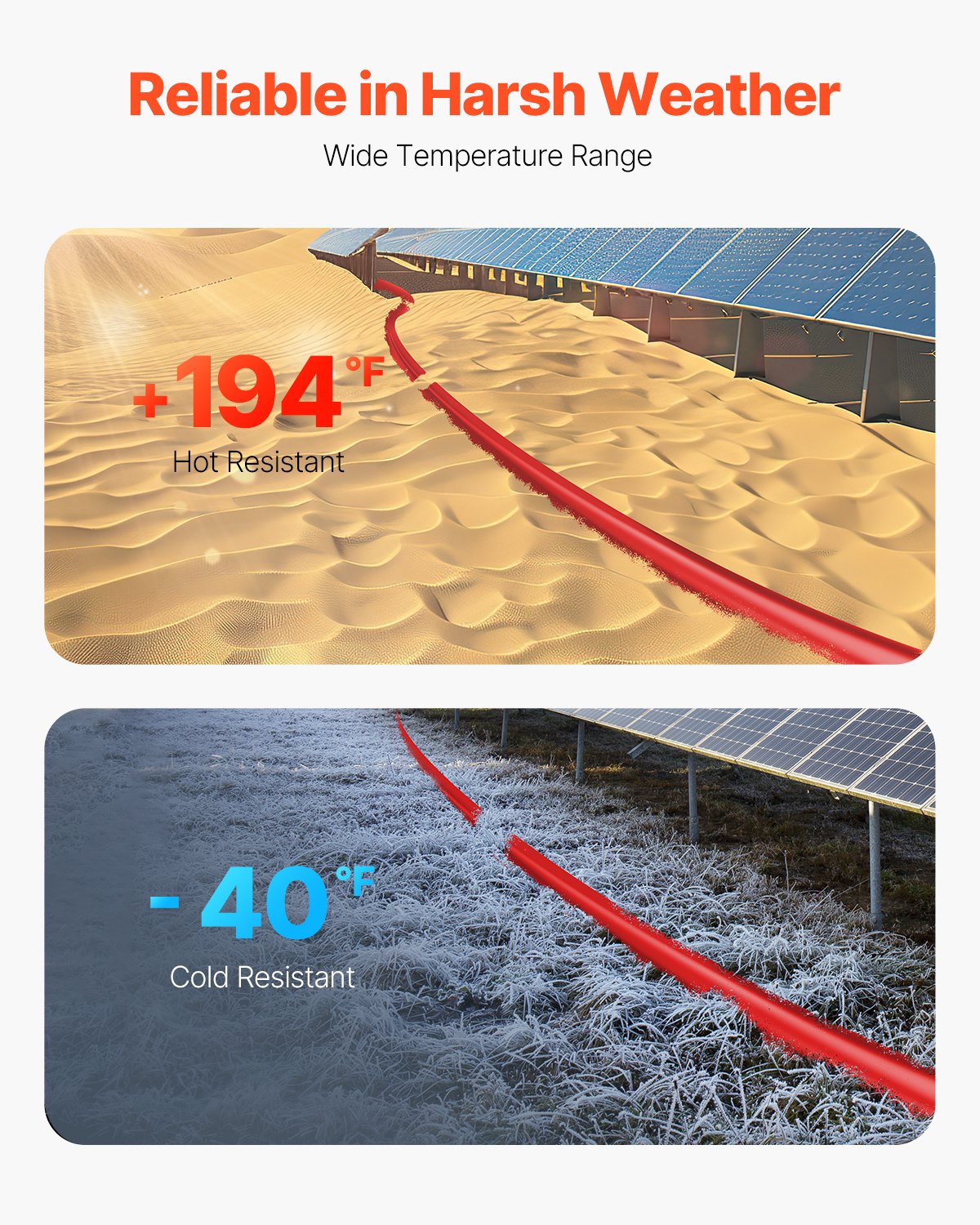 VEVOR 100FT Solar Panel Extension Cable, 10AWG Solar Extension Cable Wire, 6mm² IP67 Waterproof PV Cable for Home, Ship and RV Solar Panels, Red