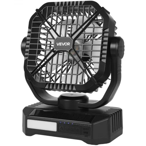 VEVOR 10400 mAh Solar Ventilator, Campingventilator met Zonnepaneel en LED-lantaarn, 7 W, 20 cm, Draagbare oplaadbare batterij, 4 snelheden en stille werking voor picknicks, barbecues, vissen en reizen.