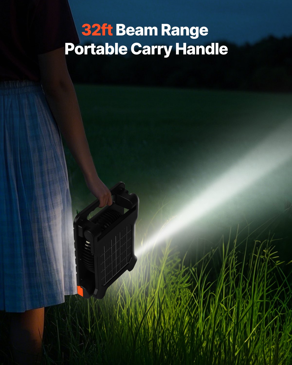 VEVOR 10000mAh Rechargeable Solar Fan with LED Lantern, 18 cm Portable Fan Cordless with 4W Foldable Solar Panel, 4-Speed & Timer & Quiet, USB Battery Powered for Camping Tent Worksite Office Desk