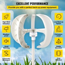 VEVOR Wind Turbine Generator 600W Vertical Wind Generator, 12m/s Built-in Controller, Wind Turbine Generator with 5 Blades Charge Controller Wind Power Generator, Wind Turbine Generator for Electricity Supplementation