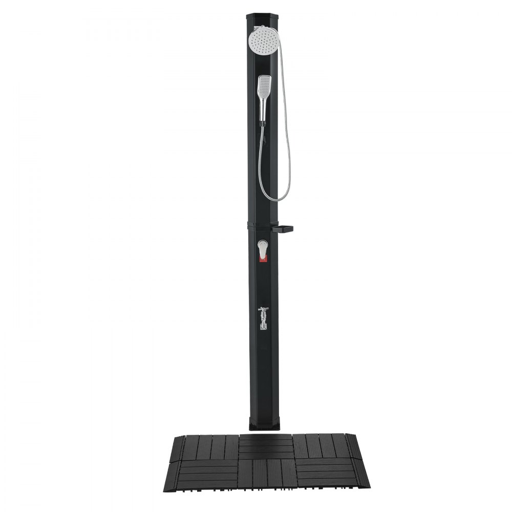 VEVOR 40L Solar Heated Shower, 205cm Showerhead Height Outdoor Shower, with Floor Kit & Handheld & Foot Faucet, Hot & Cold Water Adjust, Freestanding for Backyard Poolside Beach Pool,Black
