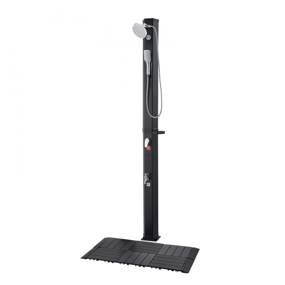 VEVOR 40L Solar Heated Shower, 205cm Showerhead Height Outdoor Shower, with Floor Kit & Handheld & Foot Faucet, Hot & Cold Water Adjust, Freestanding for Backyard Poolside Beach Pool,Black