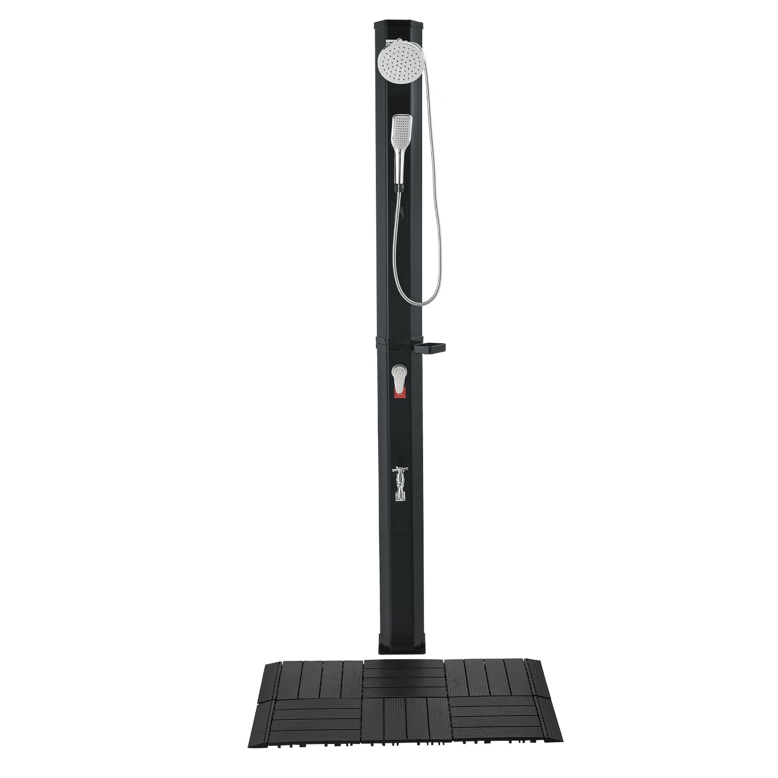 VEVOR 40L Solar Heated Shower, 205cm Showerhead Height Outdoor Shower, with Floor Kit & Handheld & Foot Faucet, Hot & Cold Water Adjust, Freestanding for Backyard Poolside Beach Pool,Black