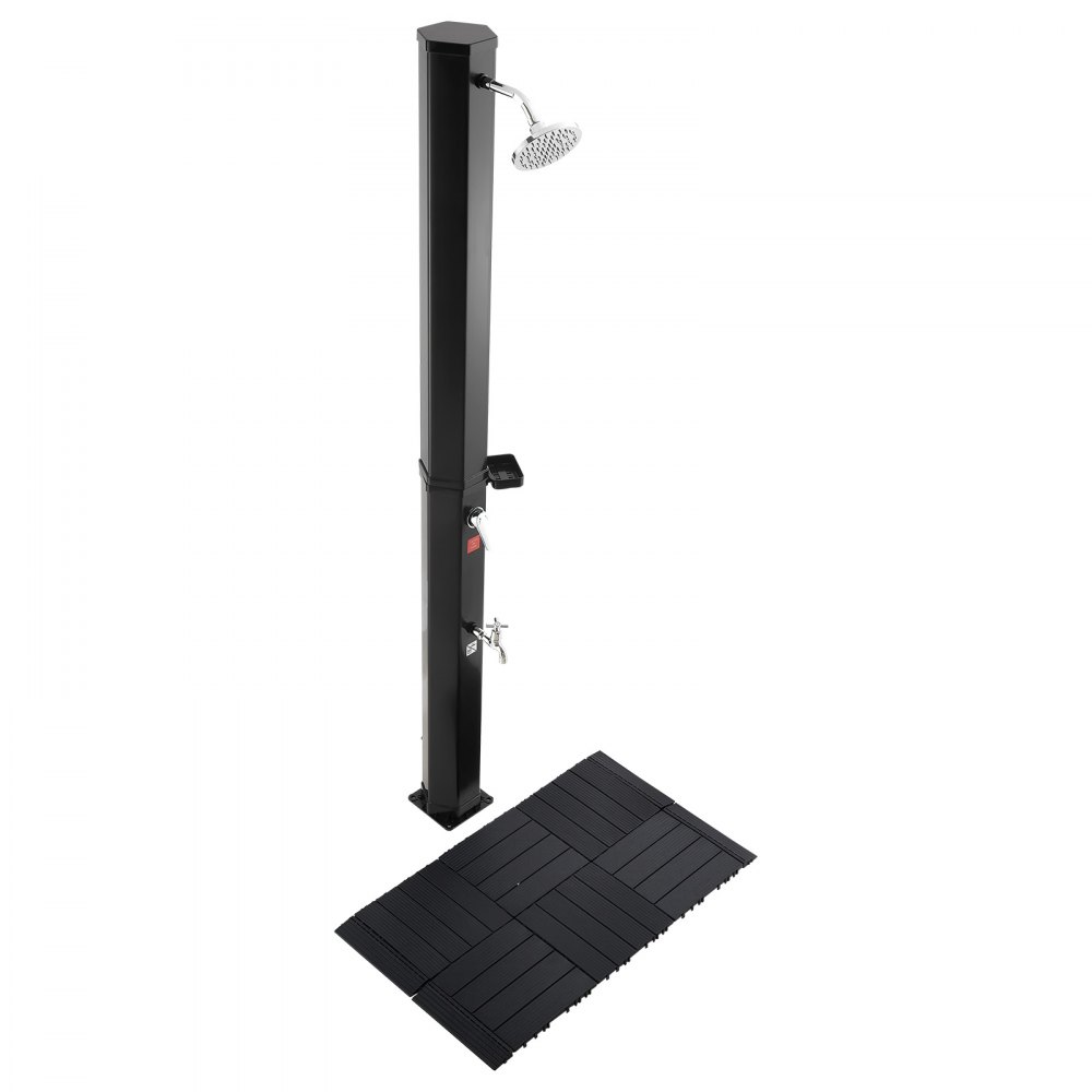 VEVOR Solardouche 35L, tuindouche 2160 mm, buitendouche met voetplaat en voetkraan, zwembaddouche met warm- en koudwaterregeling, campingdouche voor tuin, zwembad, strandzwembad, zwart