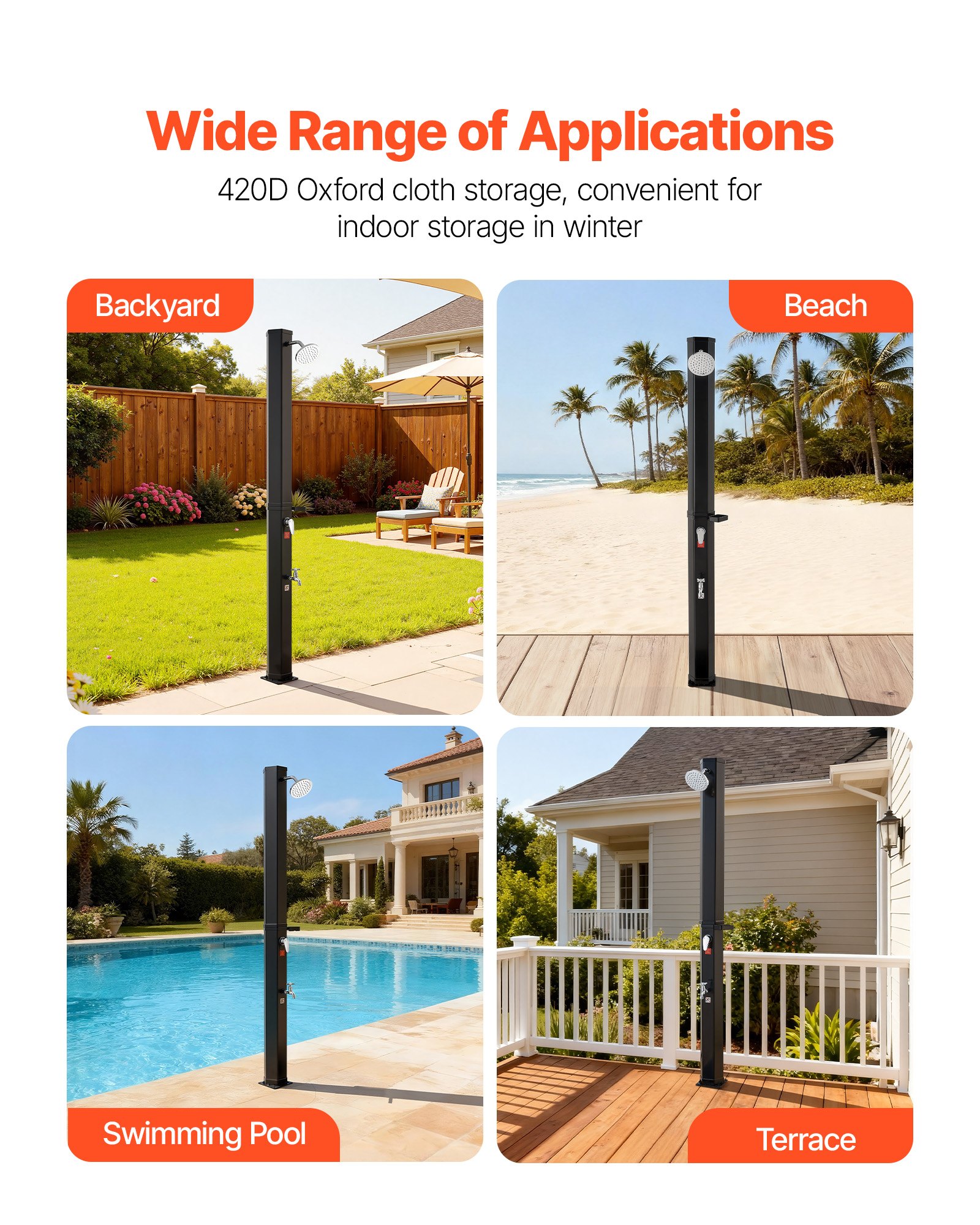 VEVOR Solardouche 35 L, Solar tuindouche 2160 mm hoog, zwembaddouche met zeepbakje, warm- en koudwaterregeling, vrijstaand, campingdouche voor tuin, zwembad, strandzwembad, zwart