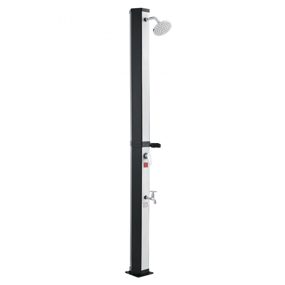 VEVOR Solardouche 35 L, Tuindouche 2160 mm, Buitendouche met voetkraan en zeepbakje, Warm- en koudwaterregeling, max. 60 °C, Campingdouche voor tuin, zwembad, strandzwembad, Zwart/Zilver