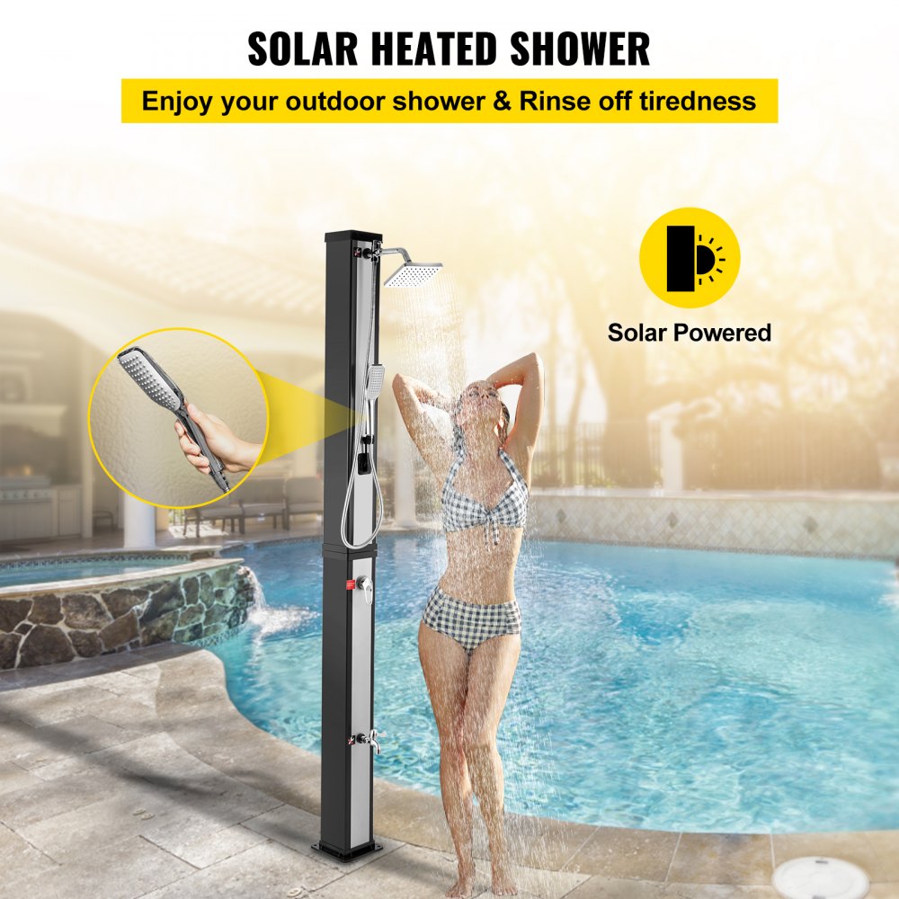VEVOR Zonne-verwarmde douche, 10,6 Gal zwembad hot tub 7FT outdoor douchekop temperatuur instelbaar,40L zilver