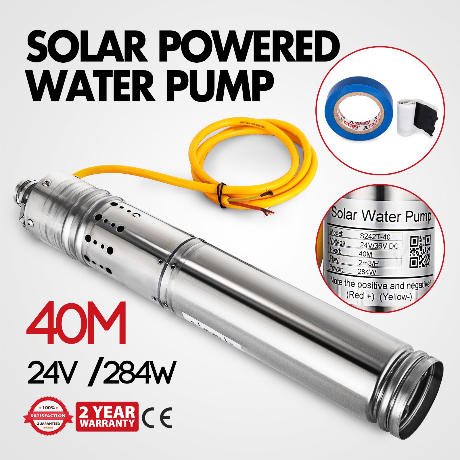 24V 284W op zonne-energie aangedreven dompelpomp voor zonne-waterpomp