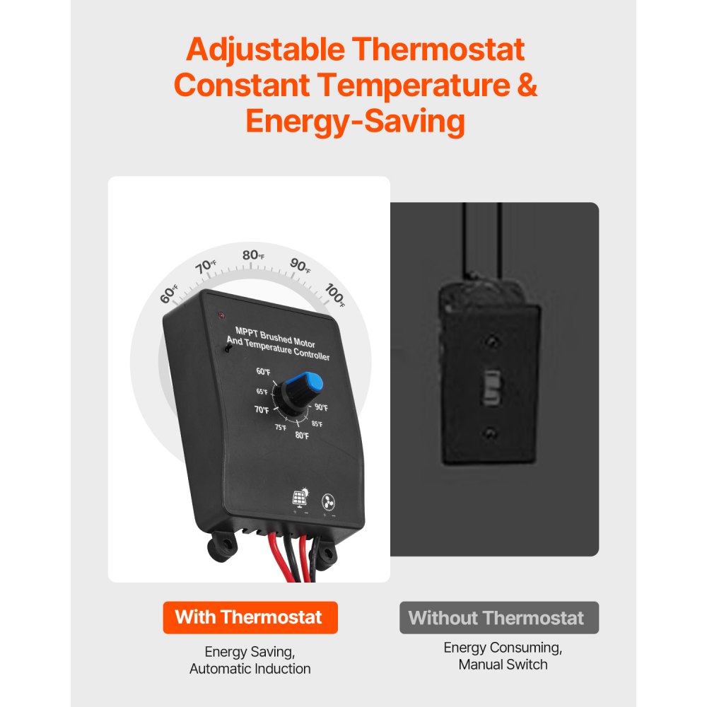 VEVOR Solarventilator, ventilatie, ventilator, Φ340x70 mm, zolderafzuigventilator met regelbare thermostaat, extern rooster, luchtstroomcapaciteit van 1300 CFM, voor zadeldak, dak, garage, werkplaats