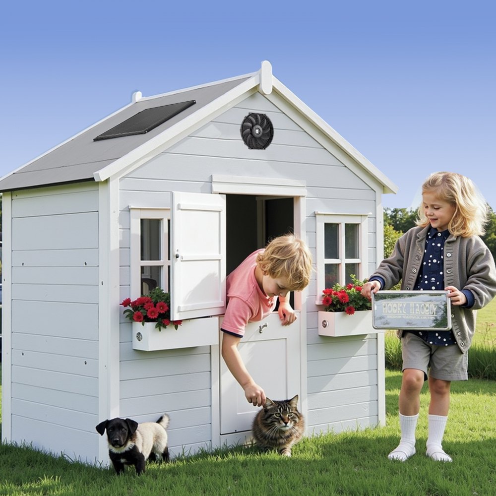 VEVOR Solarventilator, ventilatie, ventilator, Φ340x70 mm, zolderafzuigventilator met regelbare thermostaat, extern rooster, luchtstroomcapaciteit van 1300 CFM, voor zadeldak, dak, garage, werkplaats